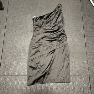 David’s Bridal black one-shoulder knee-length formal dress 8 ,satin, bridesmaid,